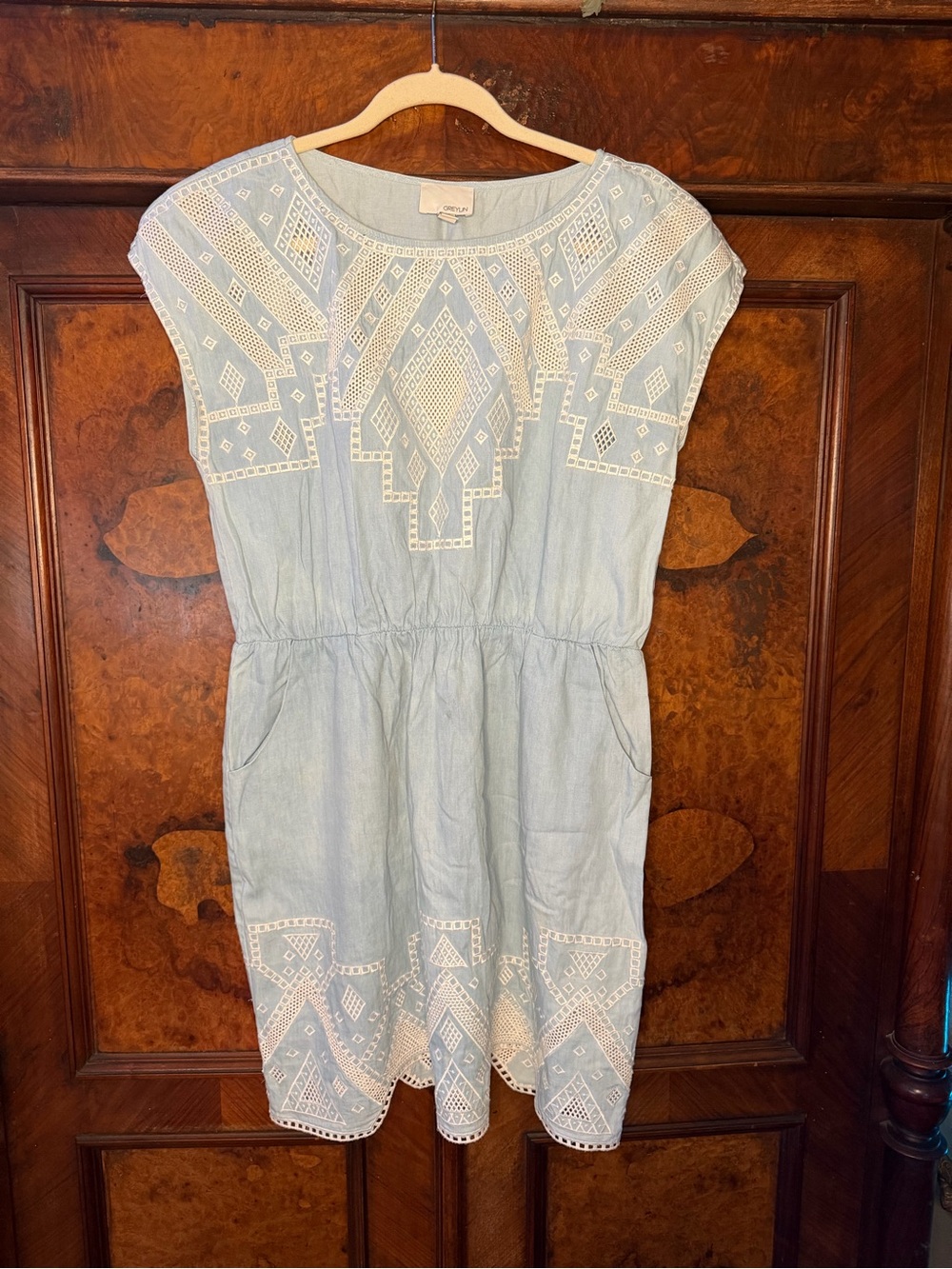 Greylin Light Wash Embroidered Chambray Boho Dress Size XL GUC
